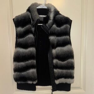 Peter Nygard Black and Gray Faux Fur Vest